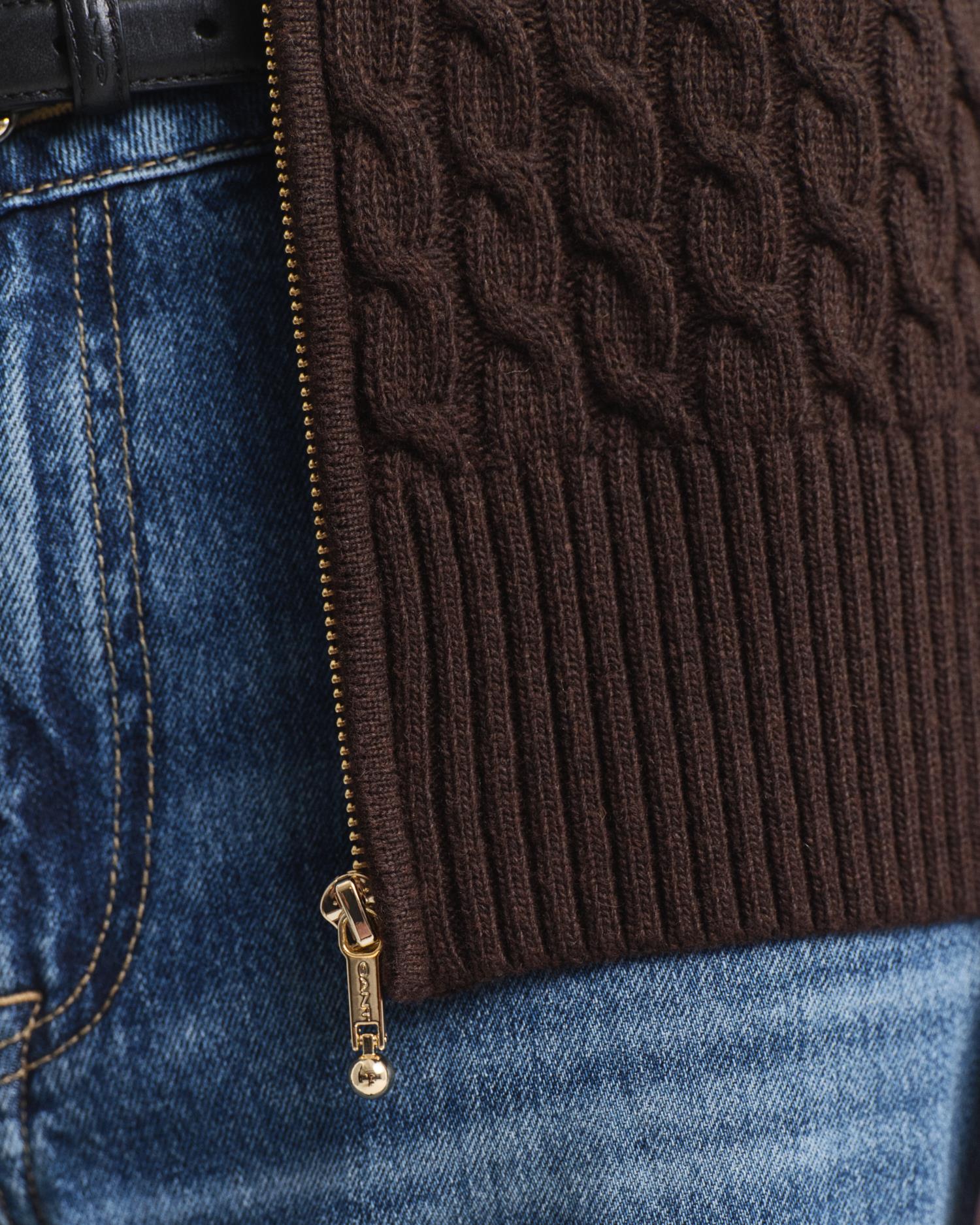 CABLE KNIT ZIP CARDIGAN