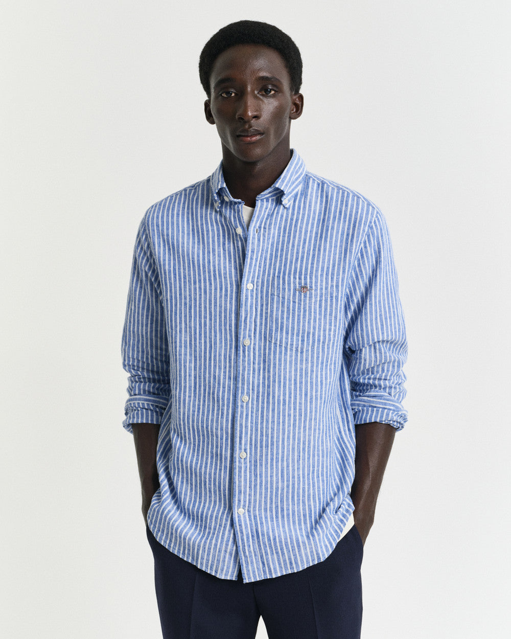 REG COTTON LINEN STRIPE SHIRT