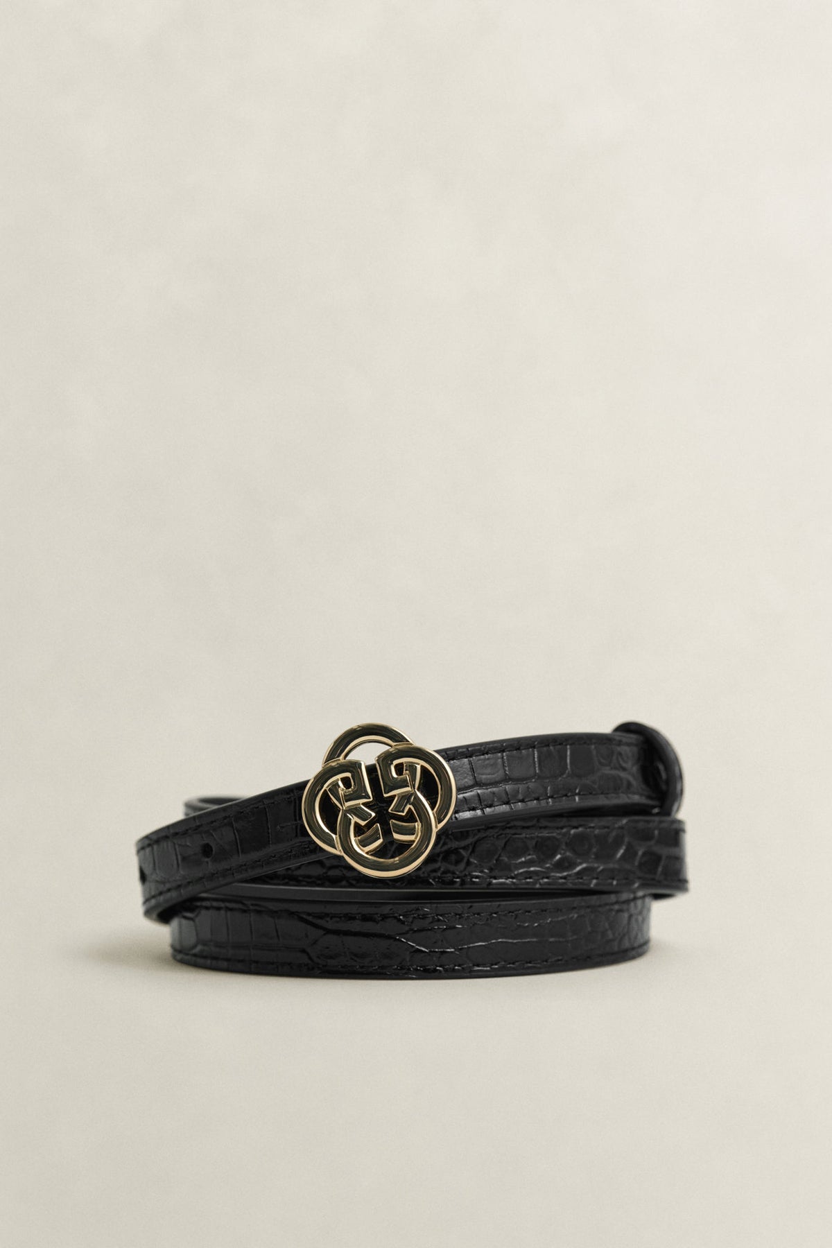 Monogram Buckle Slim Croco Belt
