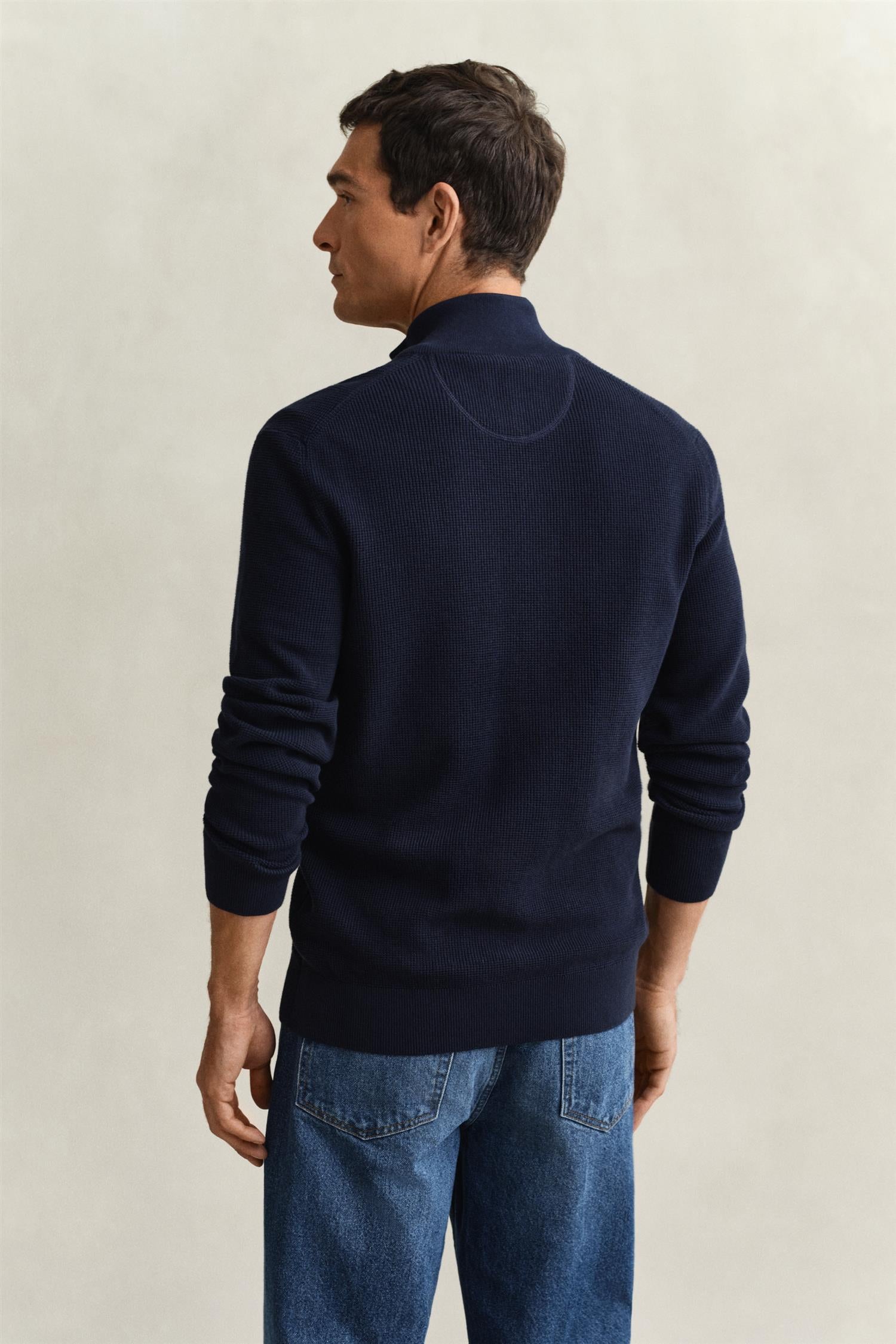Micro Textured Cotton Zip Cardigan