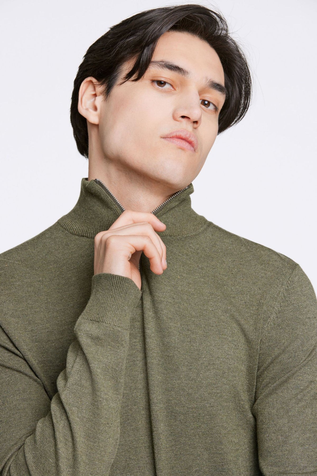 Half zip mélange knit