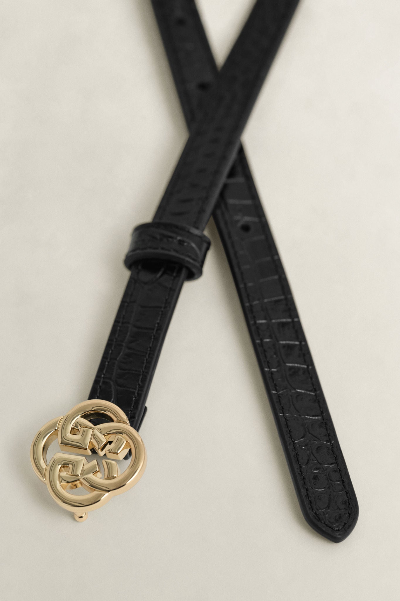 Monogram Buckle Slim Croco Belt