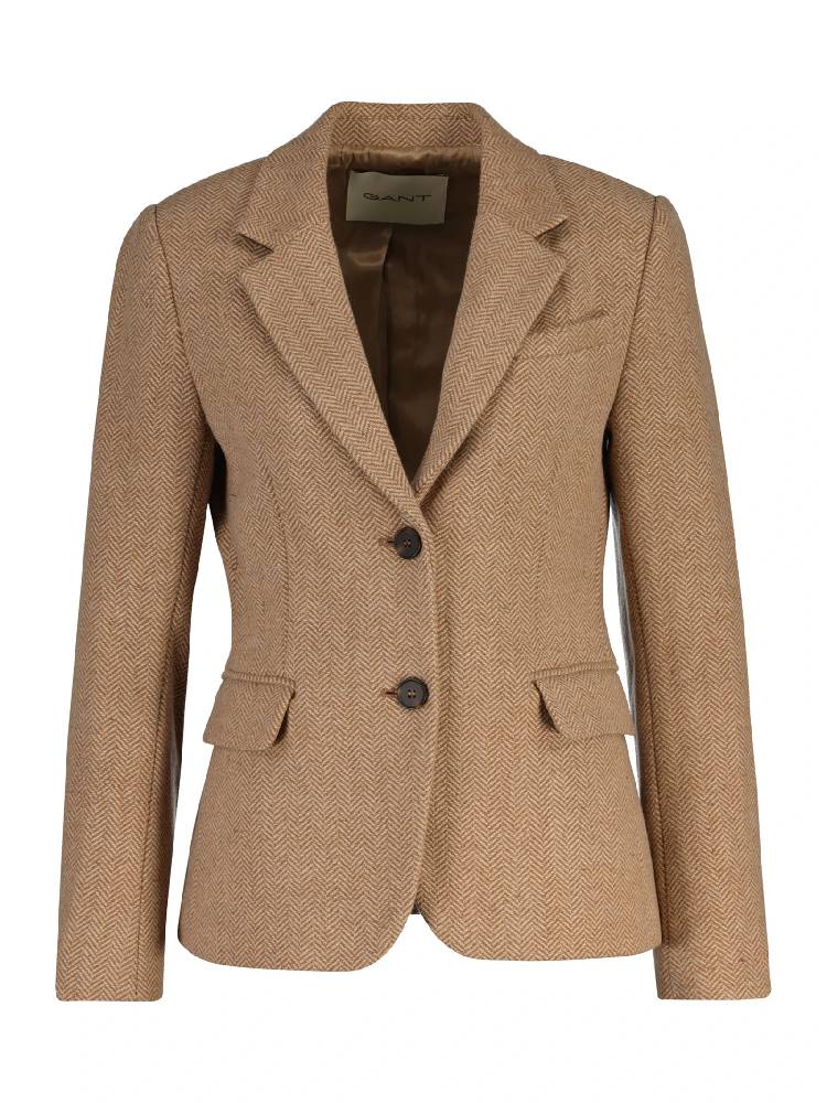 SLIM WOOL BLEND HERRINGBONE BLAZER