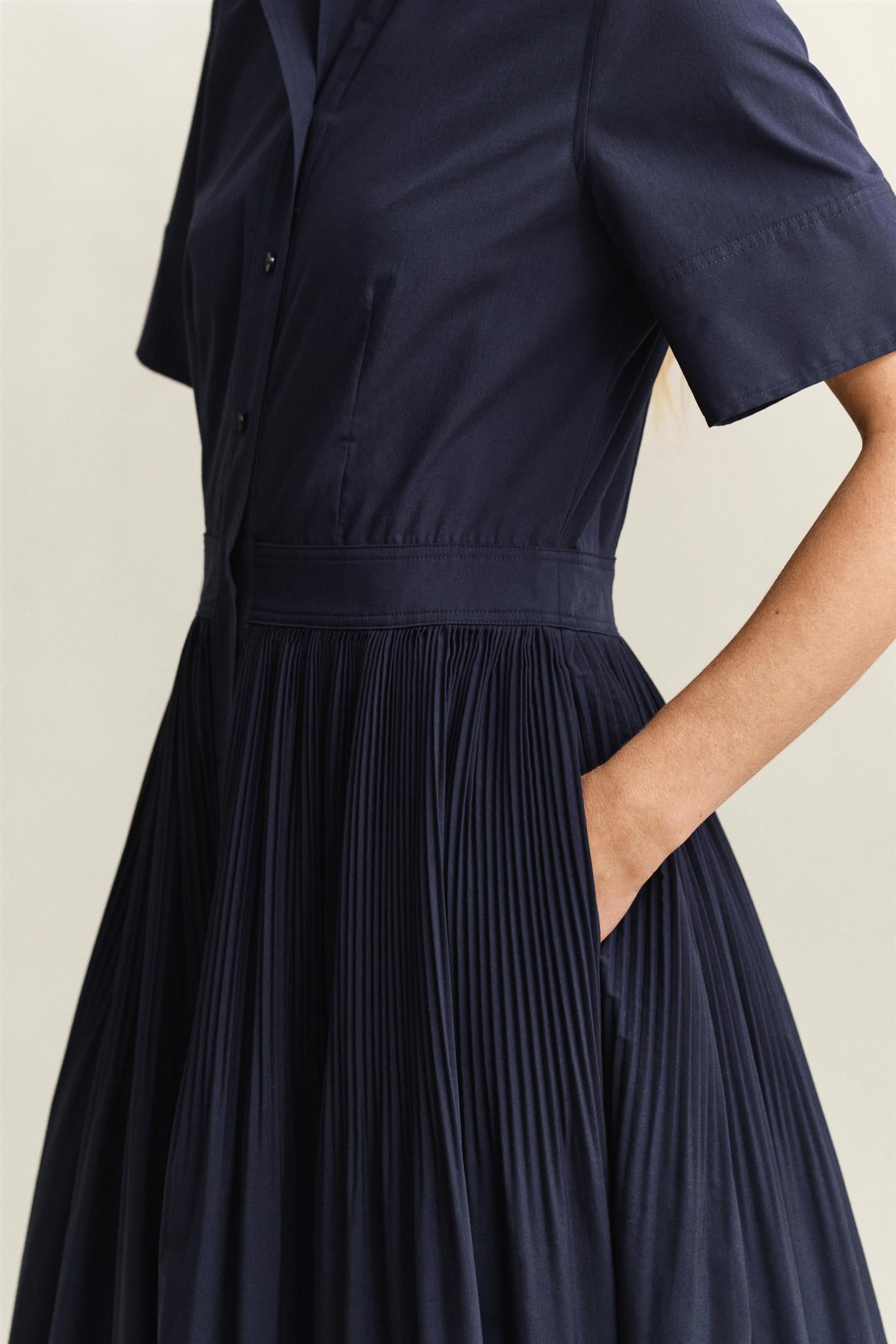 Ctn Pleated Ss Shirt Dress