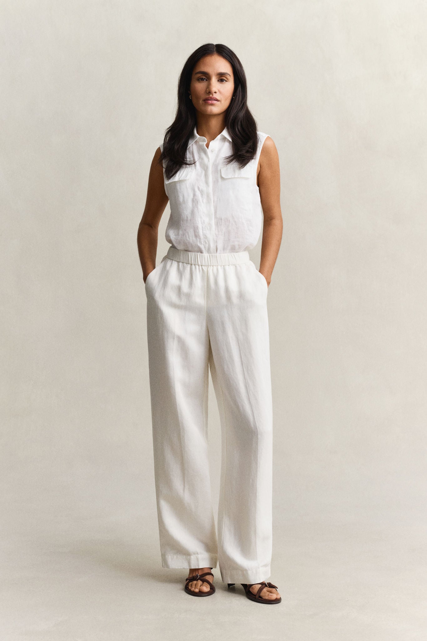 Linen Blend Pull On Pants