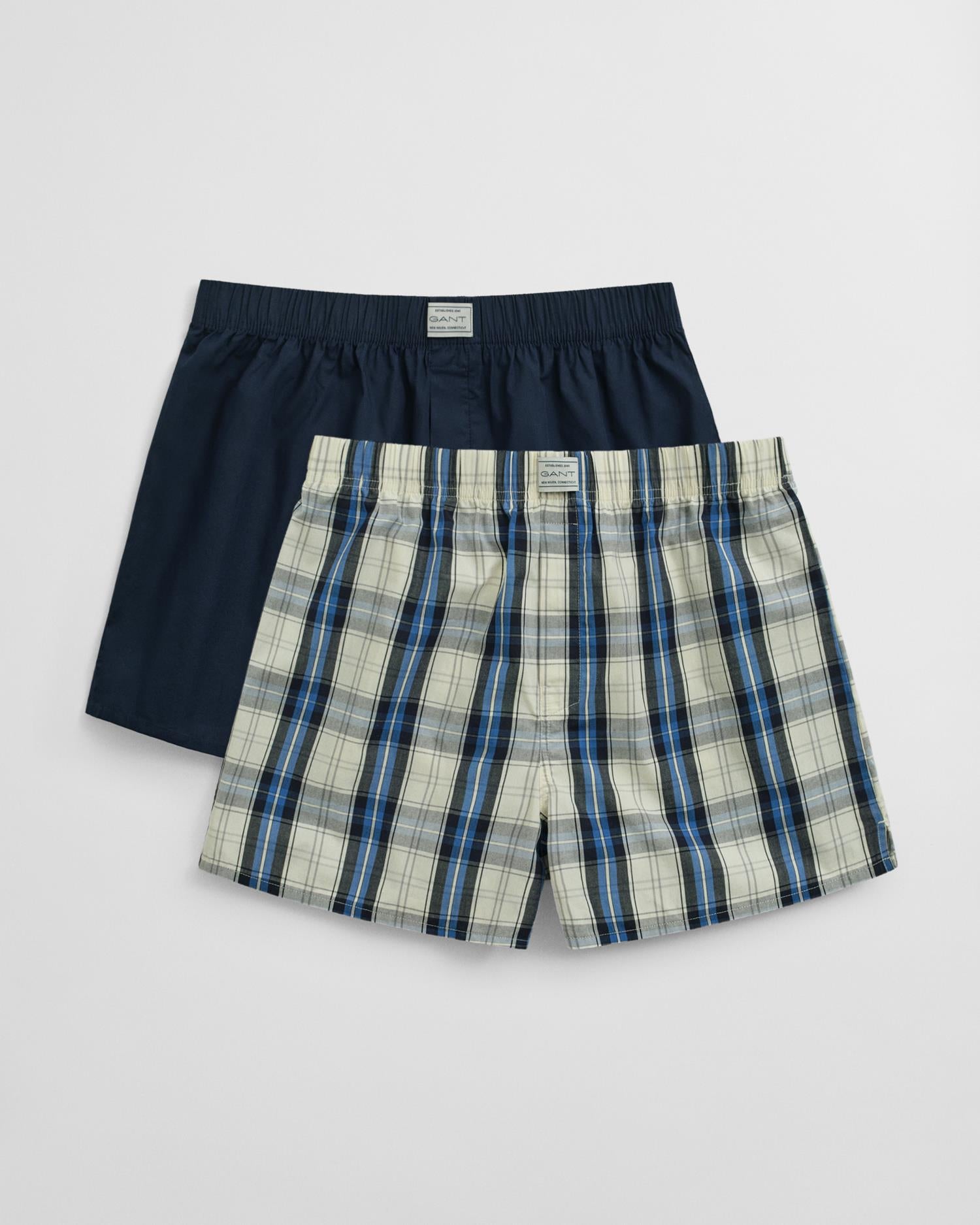 Check And Solid Boxer Shorts 2-P