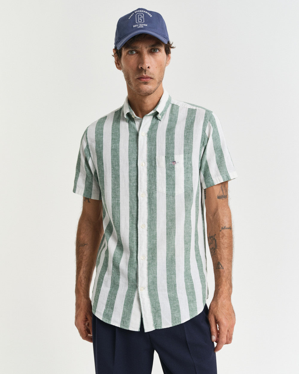 REG COTTON LINEN STRIPE SS SHIRT