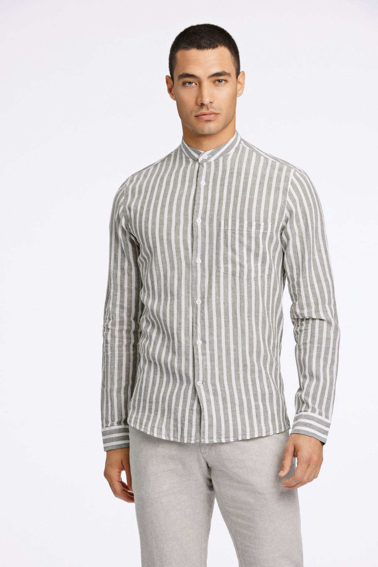 Striped cotton/linen shirt L/S