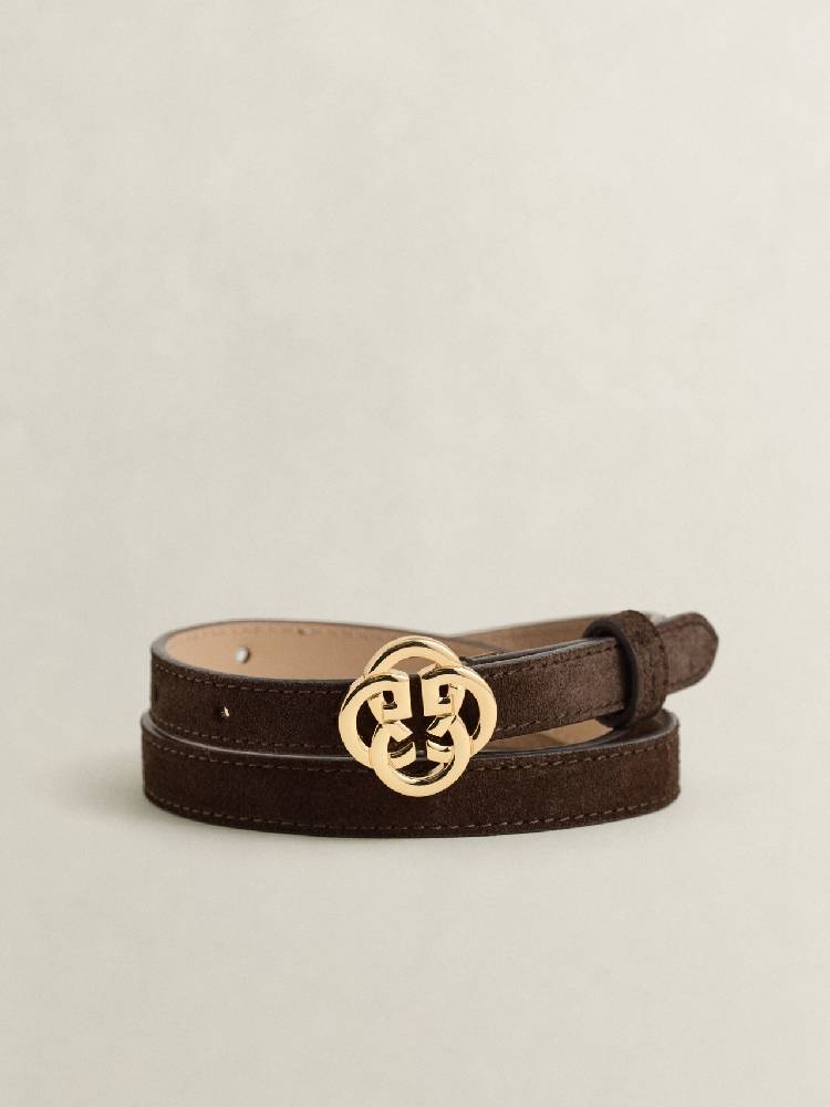 Monogram Buckle Slim Suede Belt