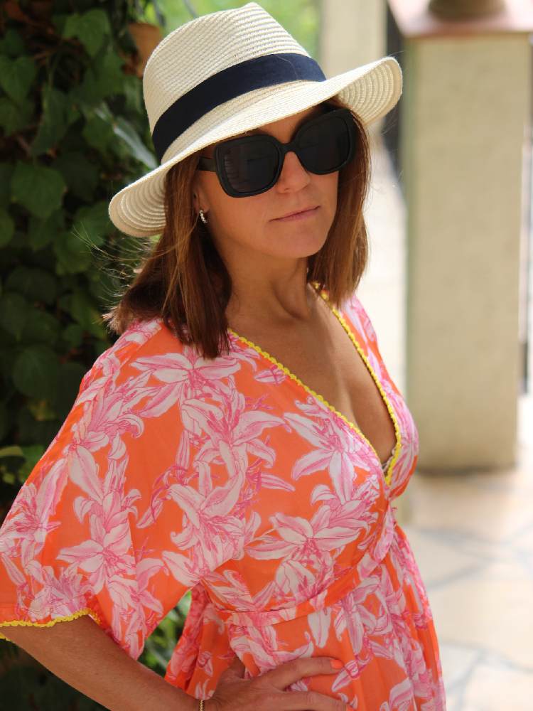 Orange White Lelies Long Dress