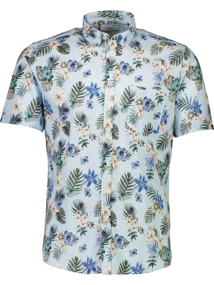 Printed cotton/linen shirt S/S