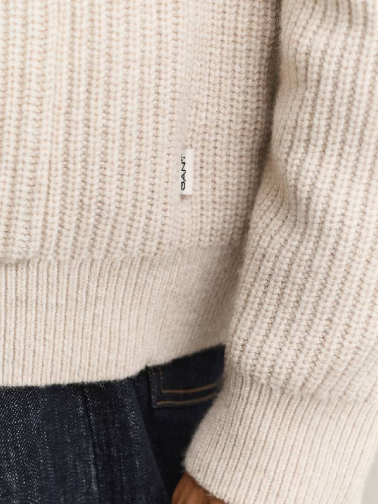 Ribbed Wool Blend Shawl Cardigan