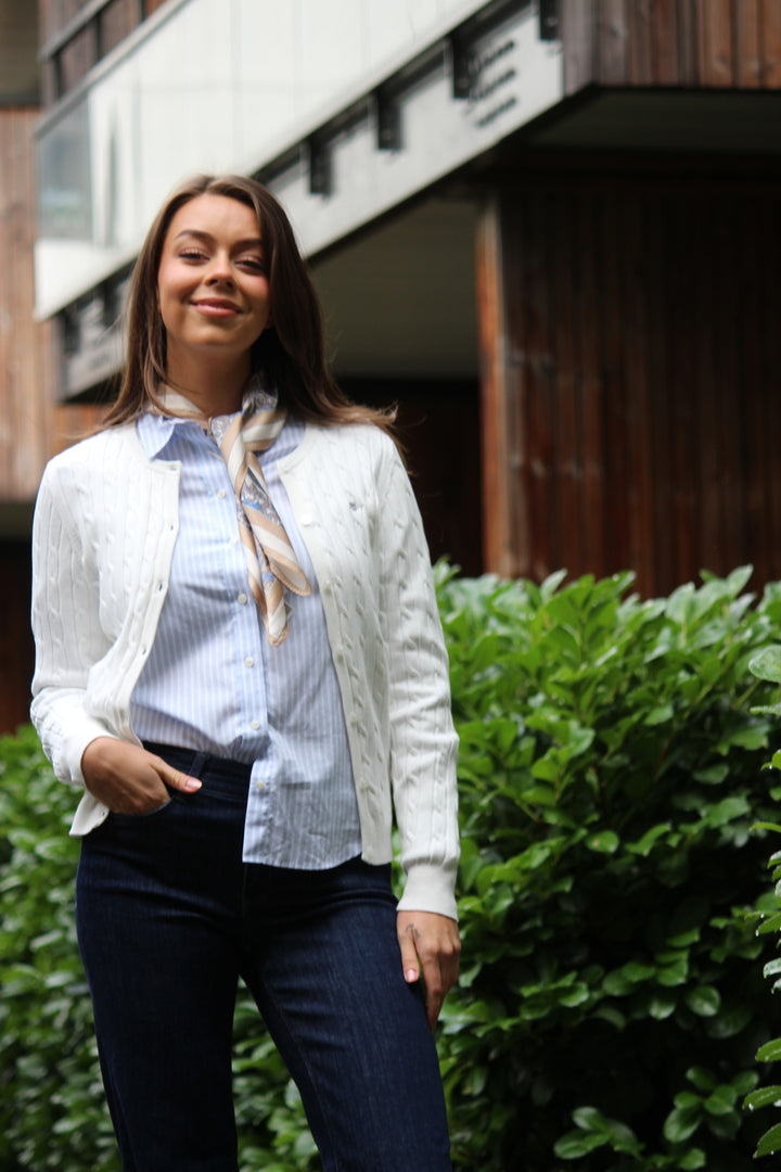 STRETCH COTTON CABLE CARDIGAN