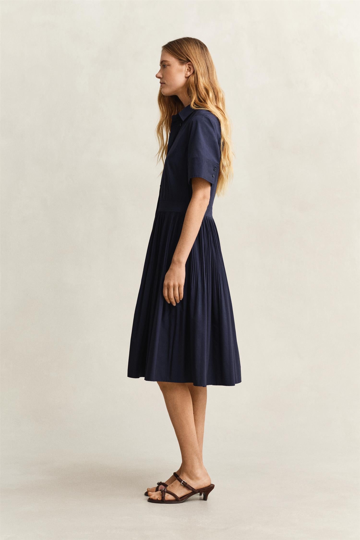 Ctn Pleated Ss Shirt Dress