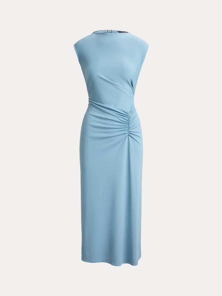 PLEATED JJERSEY CAP-SLEEVE DRESS