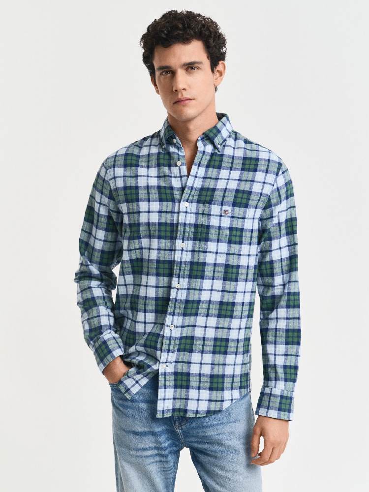 REG COTTON LINEN CHECK SHIRT