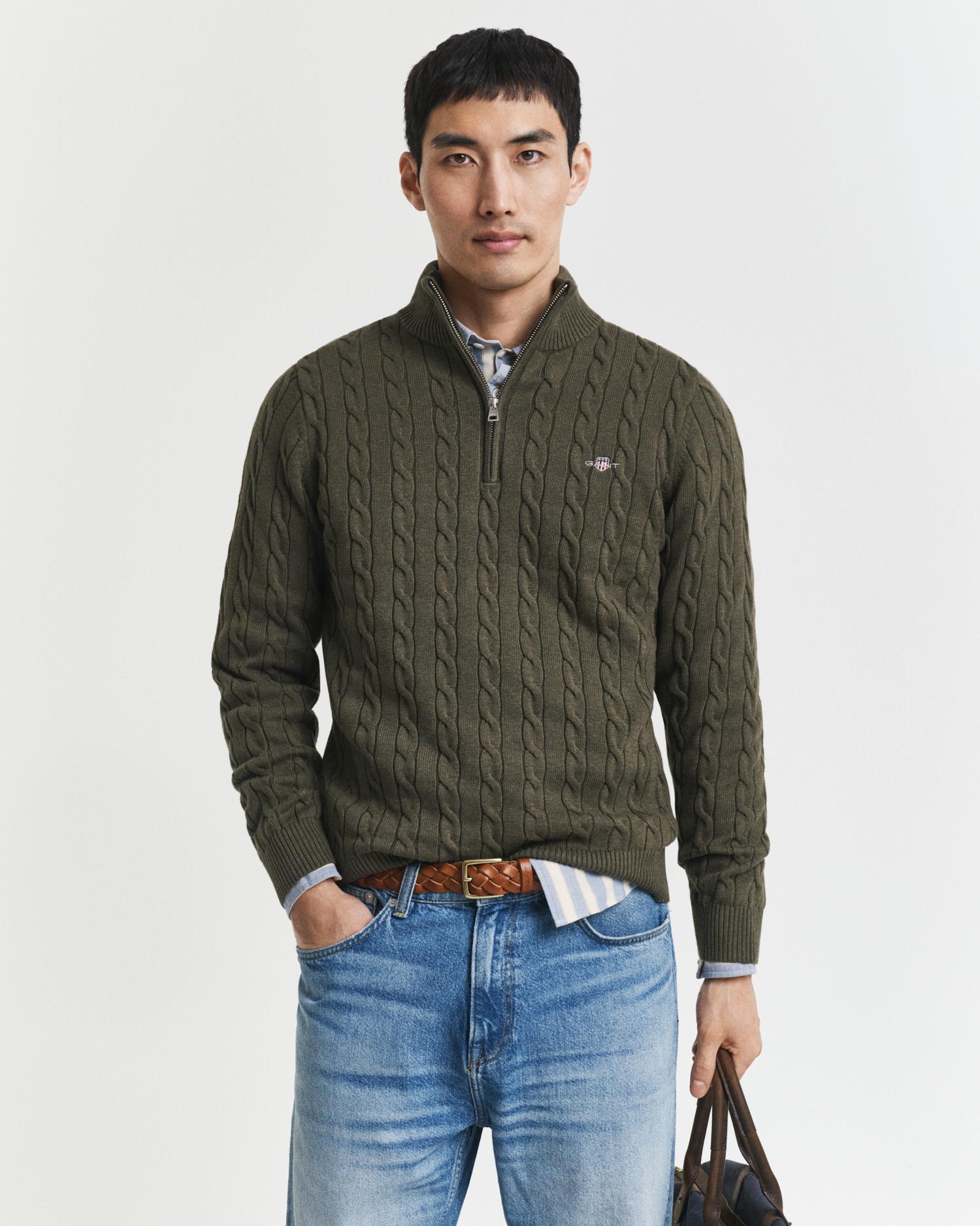 COTTON CABLE HALF ZIP