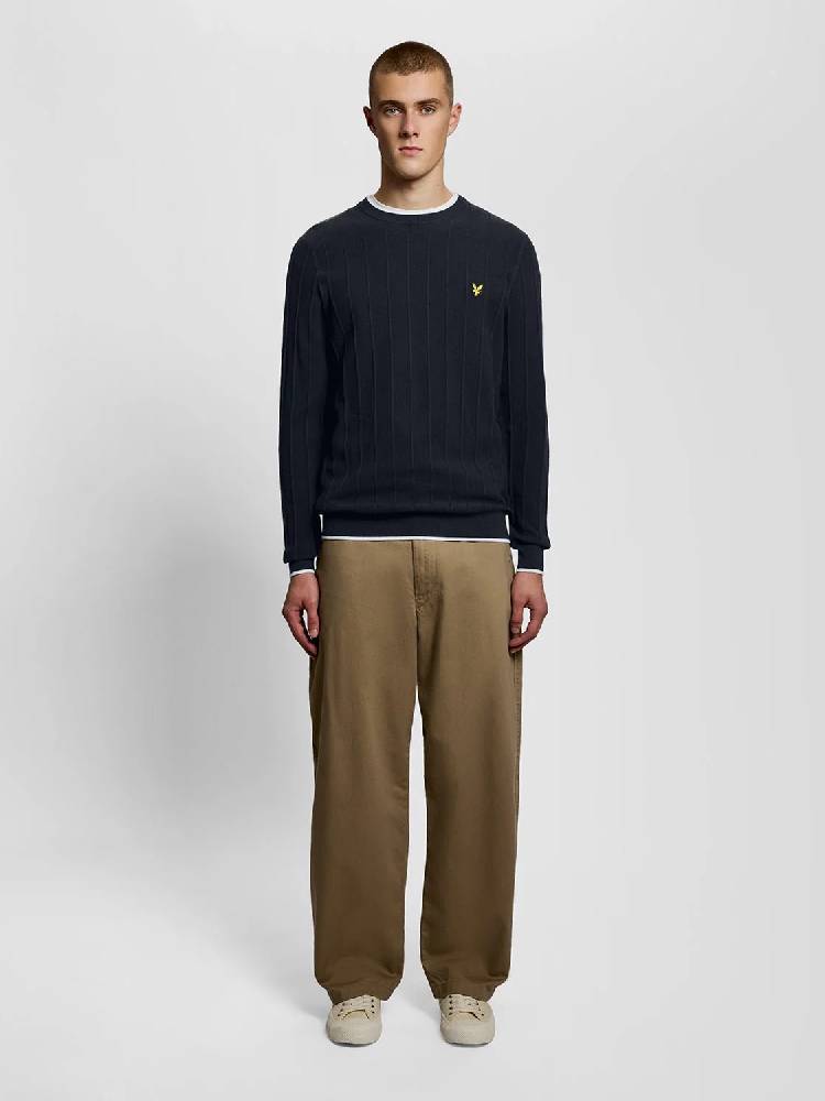 Tipped Pique Knitted Crew Neck Jumper