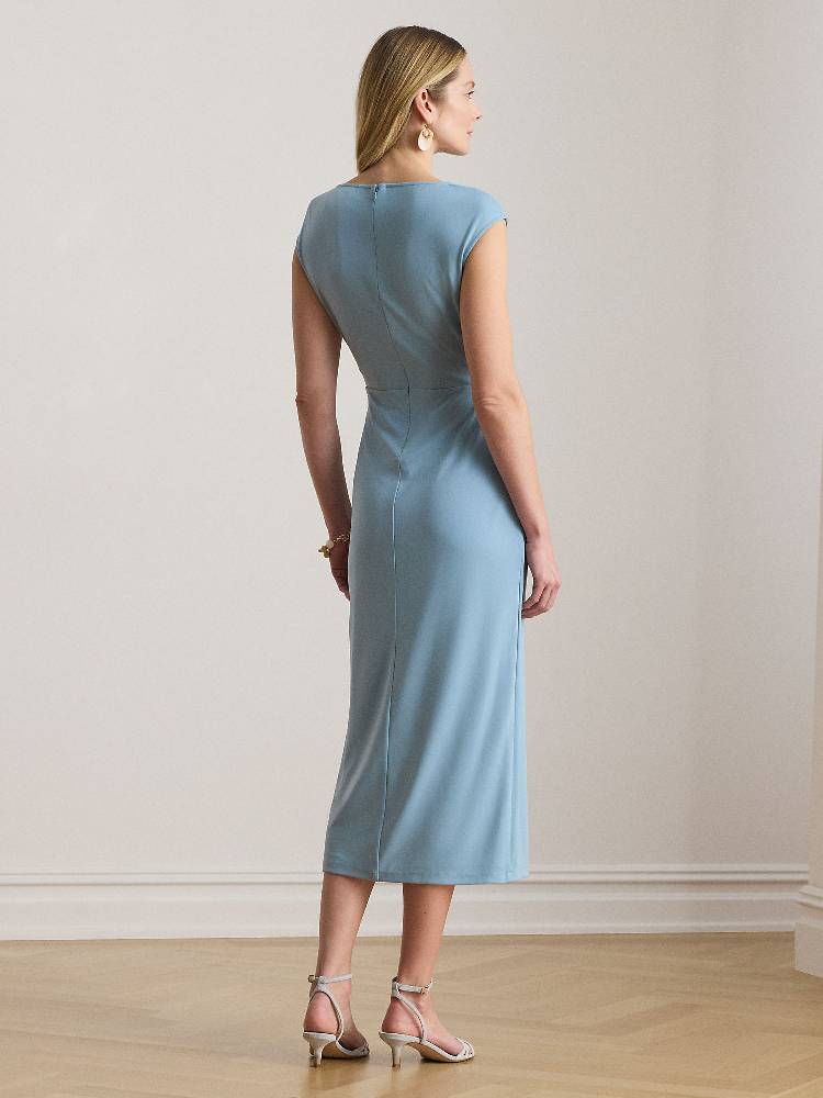 PLEATED JJERSEY CAP-SLEEVE DRESS
