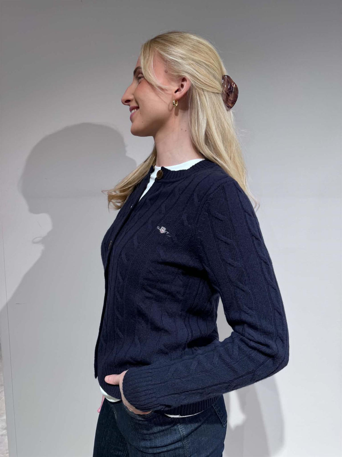 Kabelstrikket Cardigan I Lammeull