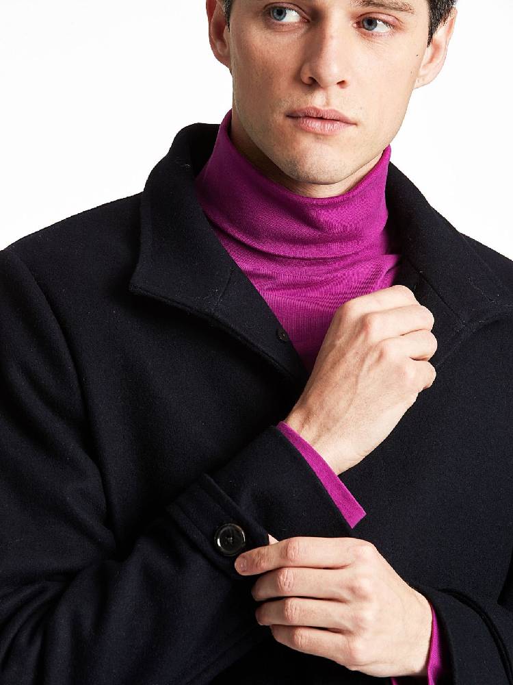 Recycled wool funnel neck coat