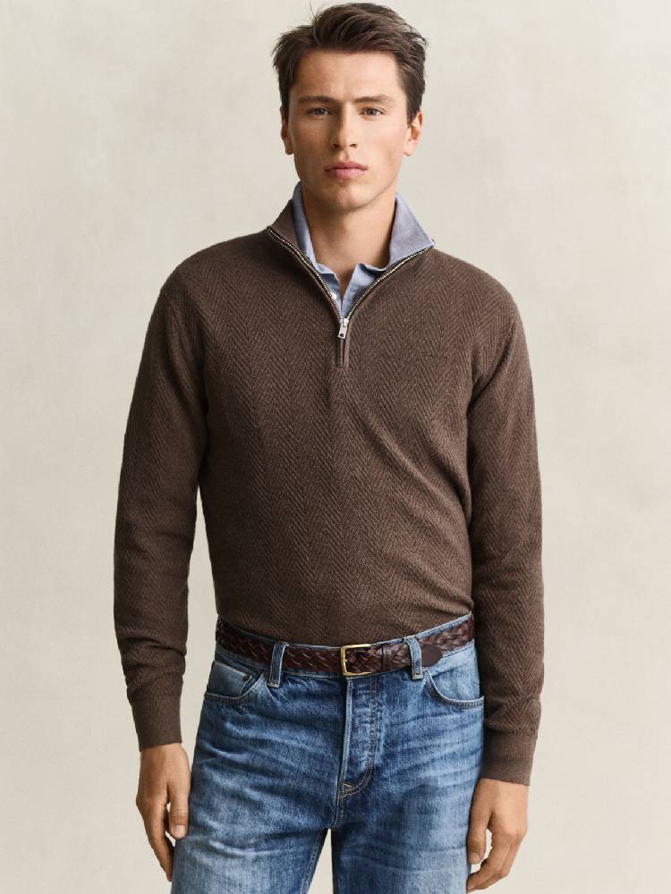 Herringbone Texture Half Zip