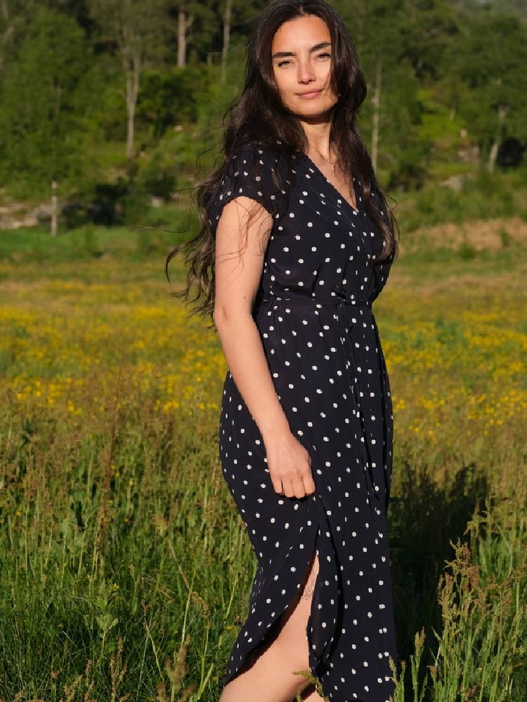 REL DOT PRINT CAFTAN DRESS
