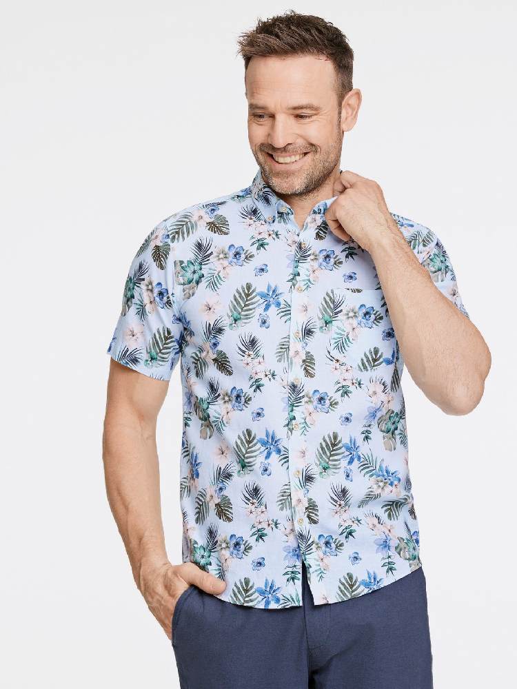 Printed cotton/linen shirt S/S