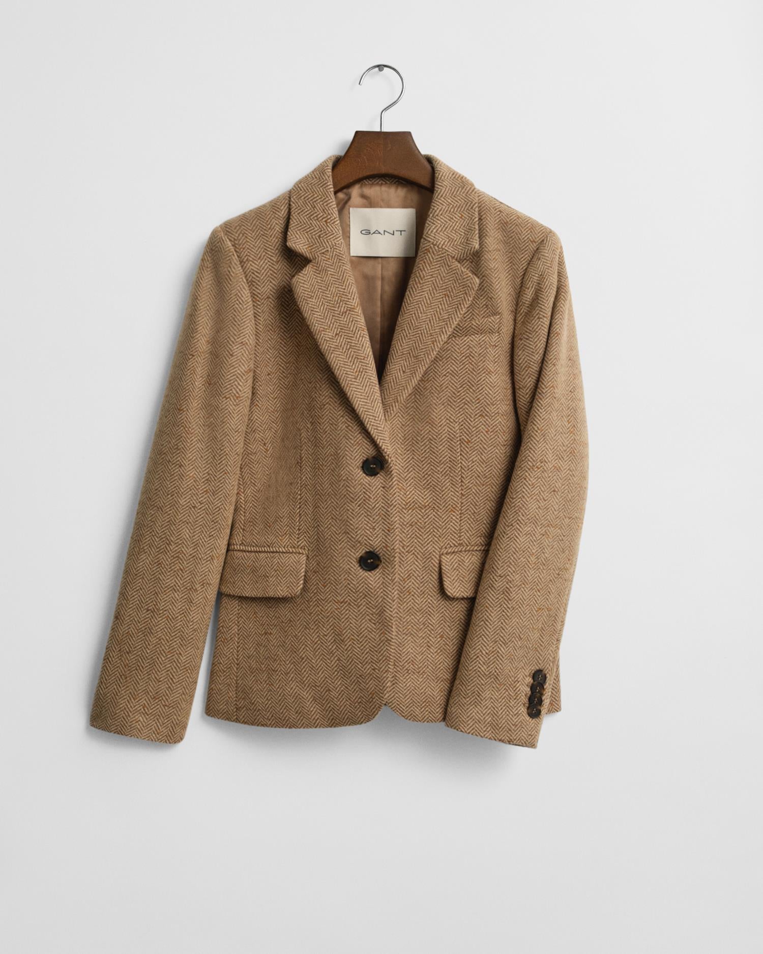 SLIM WOOL BLEND HERRINGBONE BLAZER