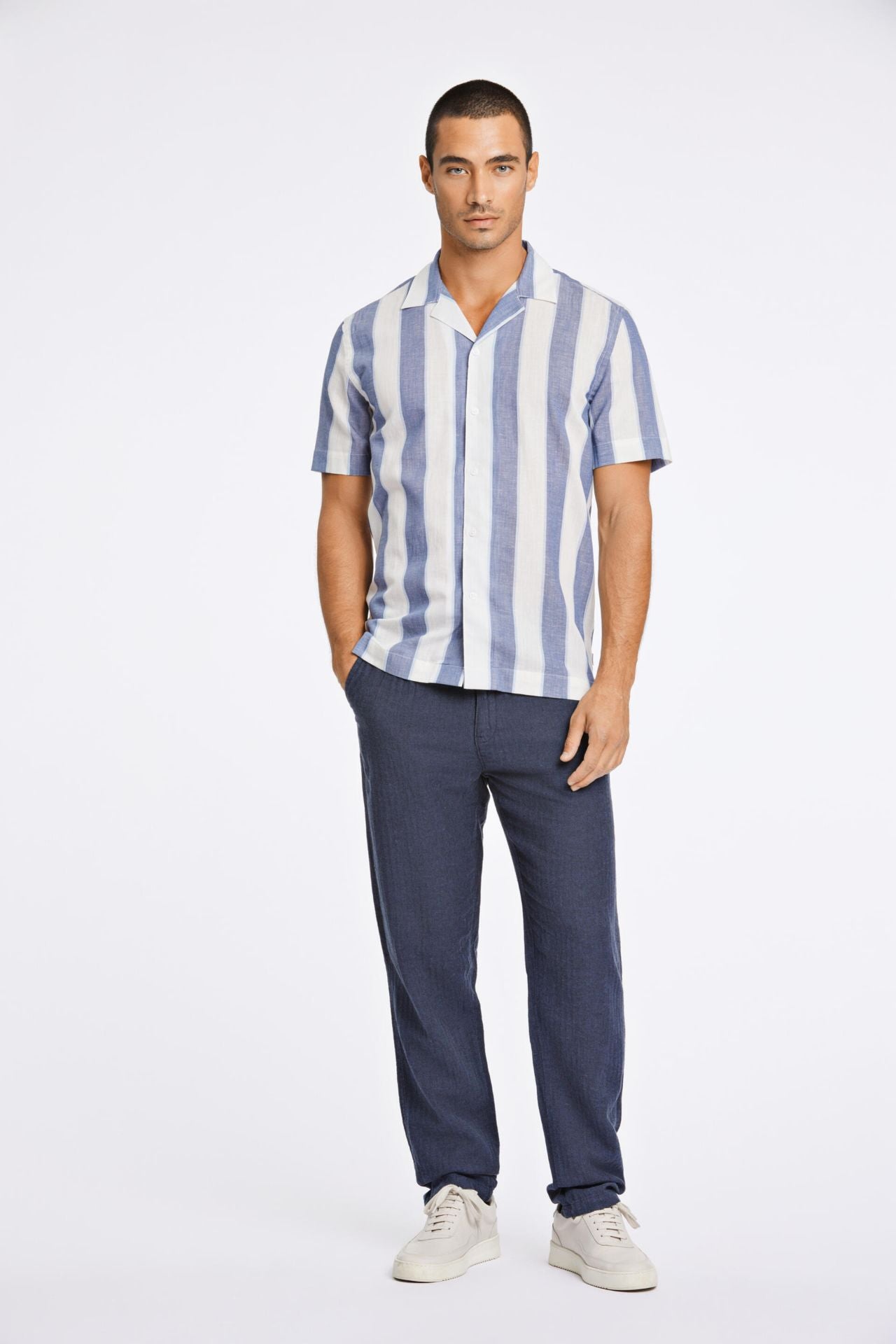 Striped linen/cotton shirt S/S