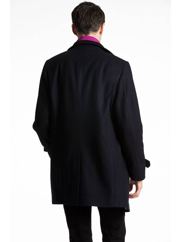 Recycled wool funnel neck coat