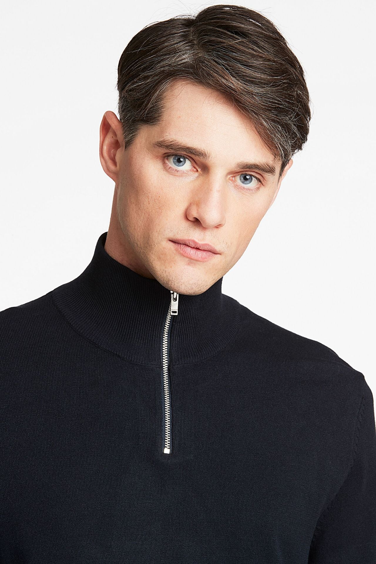 Half zip mélange knit