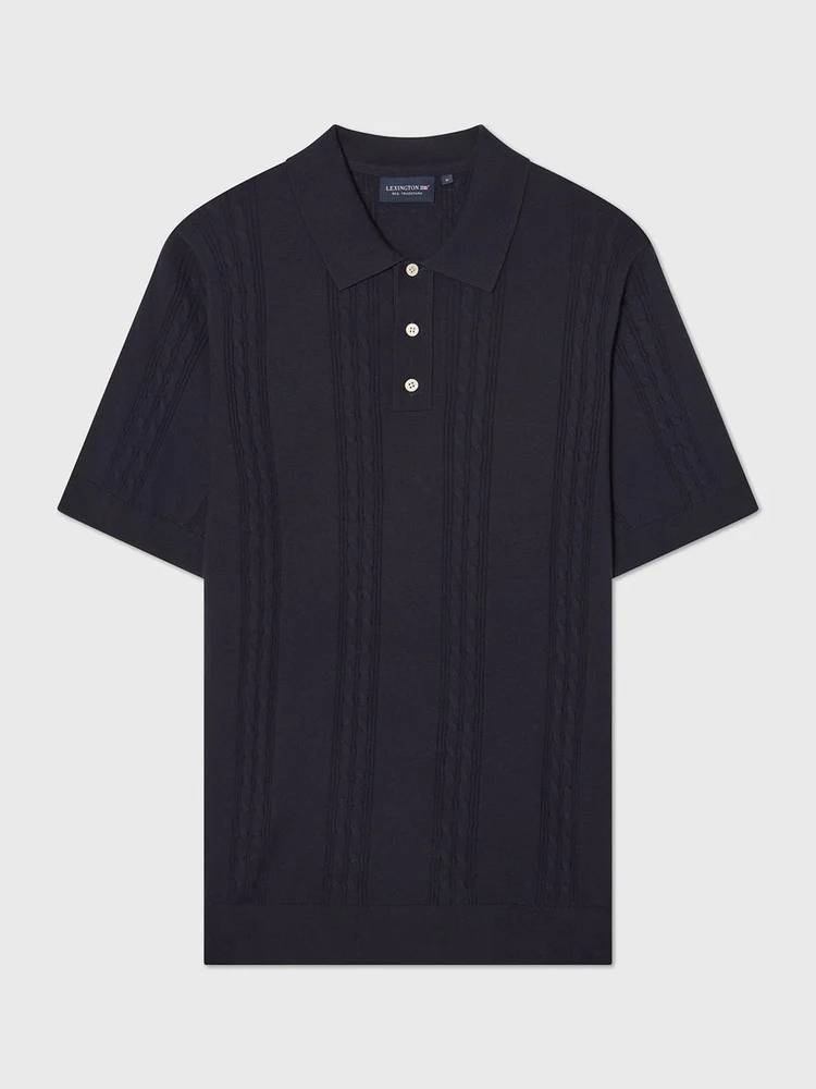 Short Sleeve Cable Knitted Polo Sweater