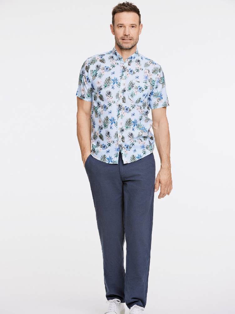 Printed cotton/linen shirt S/S