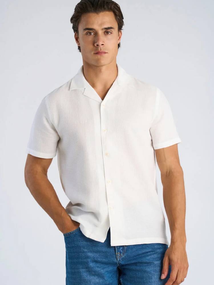 Solid dobby cotton shirt S/S