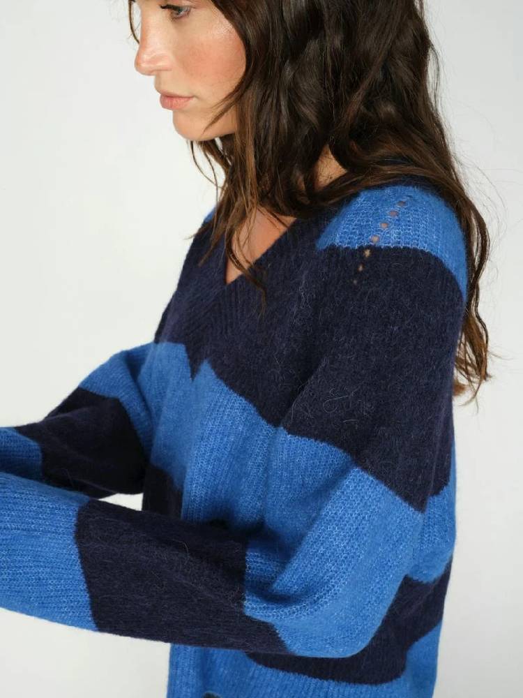 Mmtaci Stripe Lsv-Neck Knit