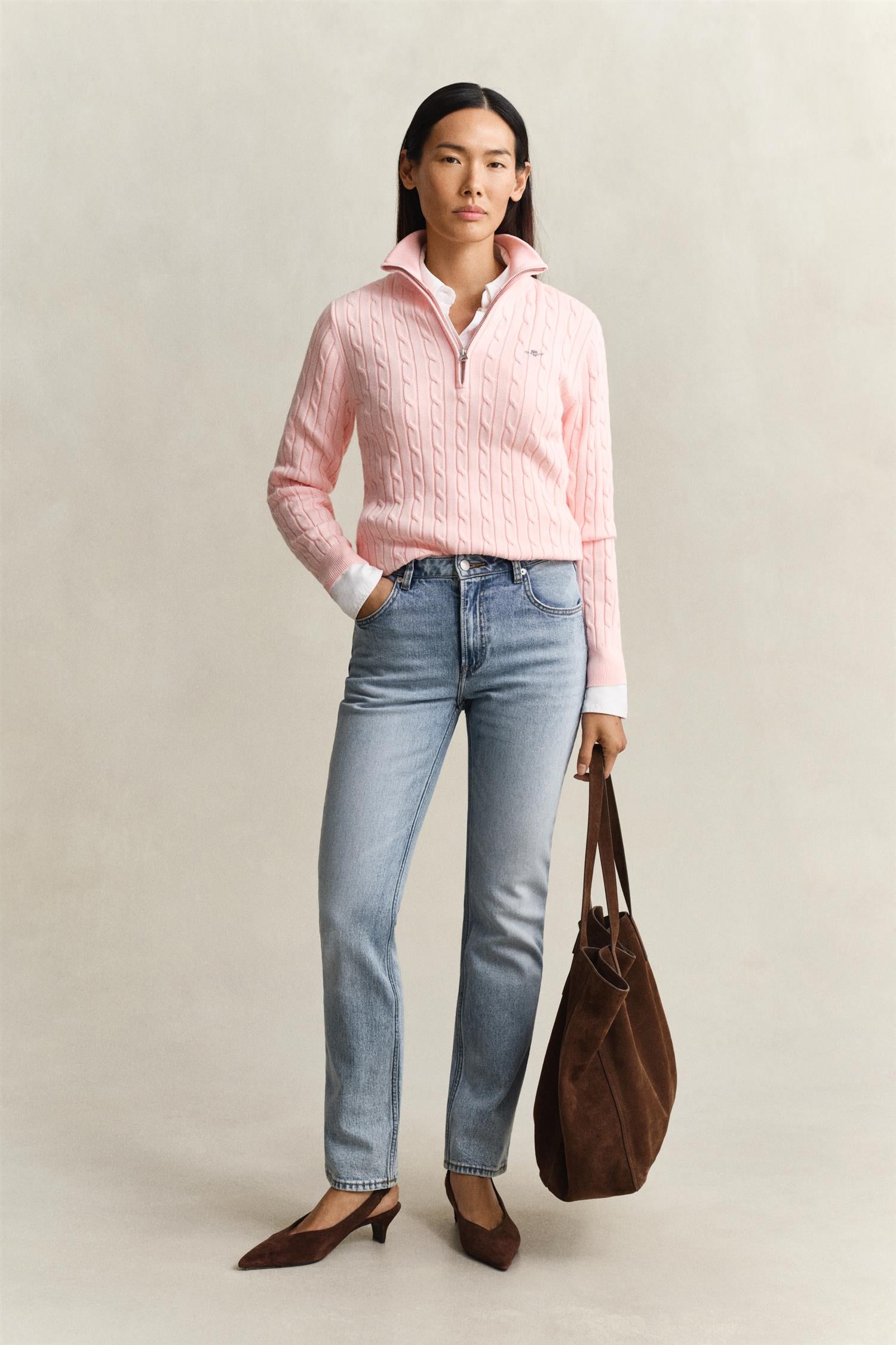 Stretch Cotton Cable Half-Zip