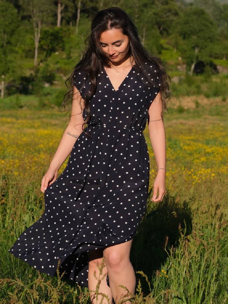 REL DOT PRINT CAFTAN DRESS