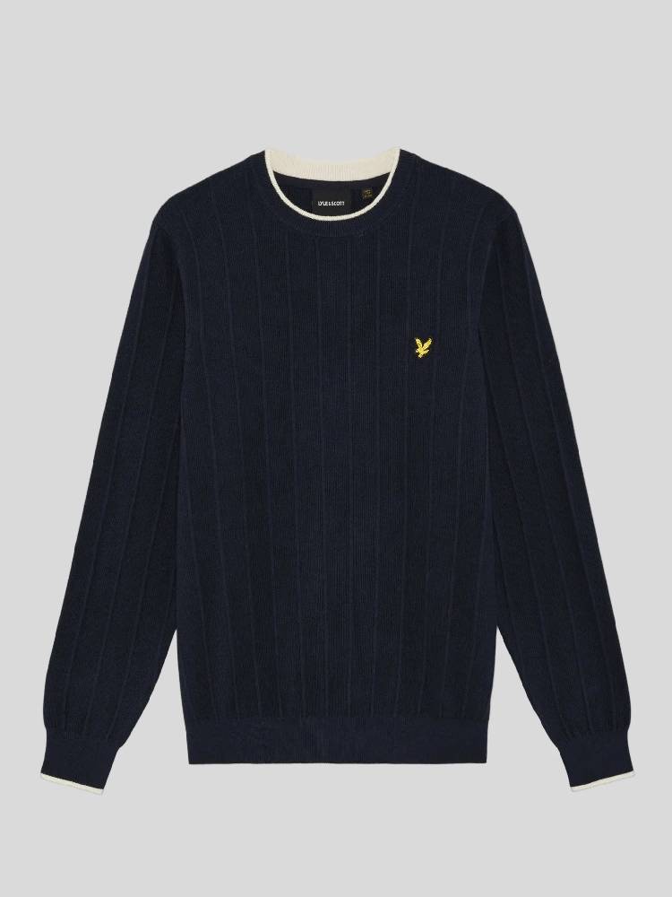 Tipped Pique Knitted Crew Neck Jumper