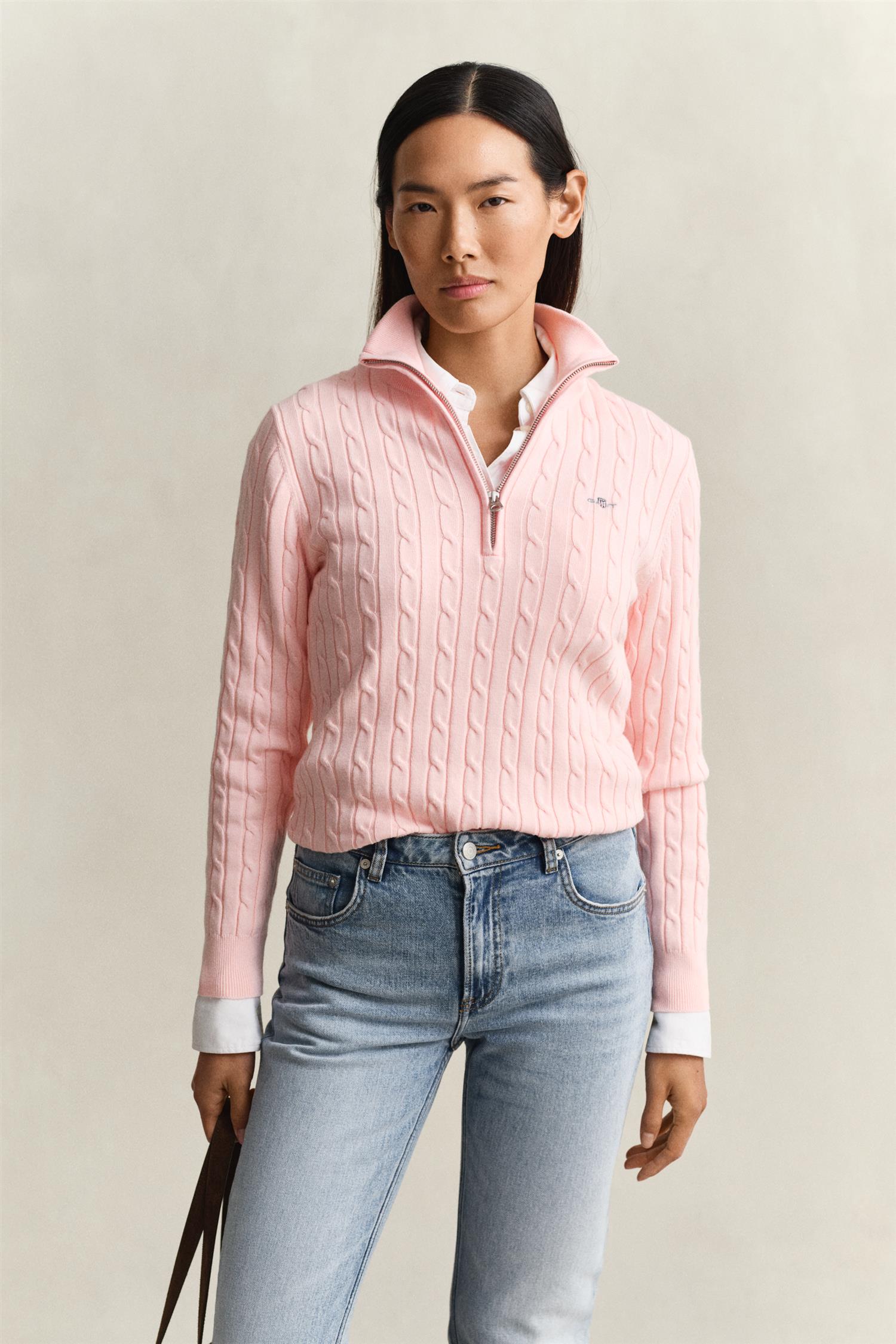 Stretch Cotton Cable Half-Zip