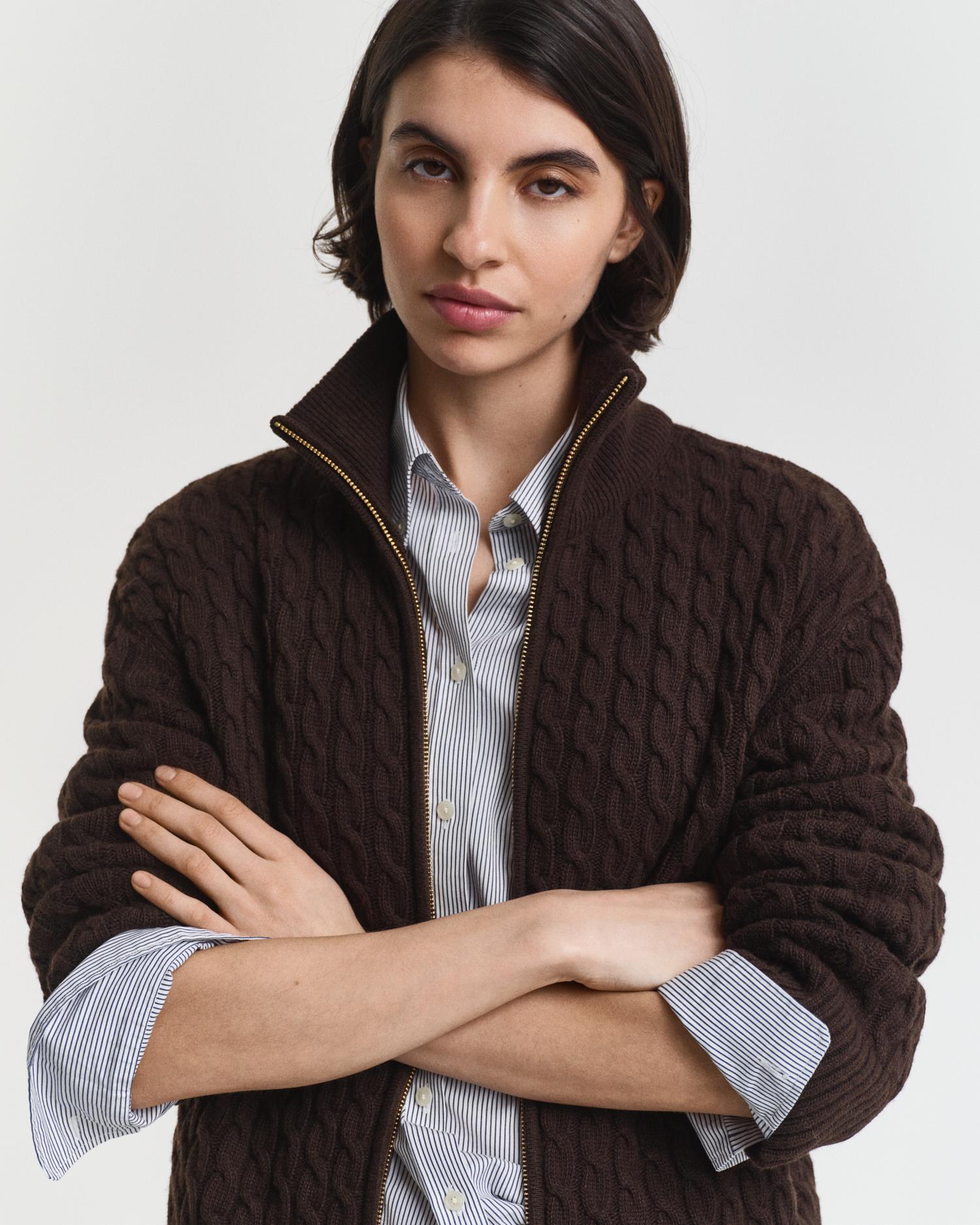 CABLE KNIT ZIP CARDIGAN