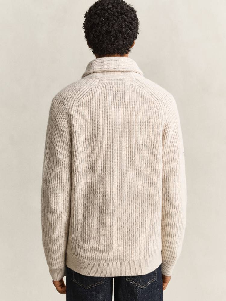 Ribbed Wool Blend Shawl Cardigan