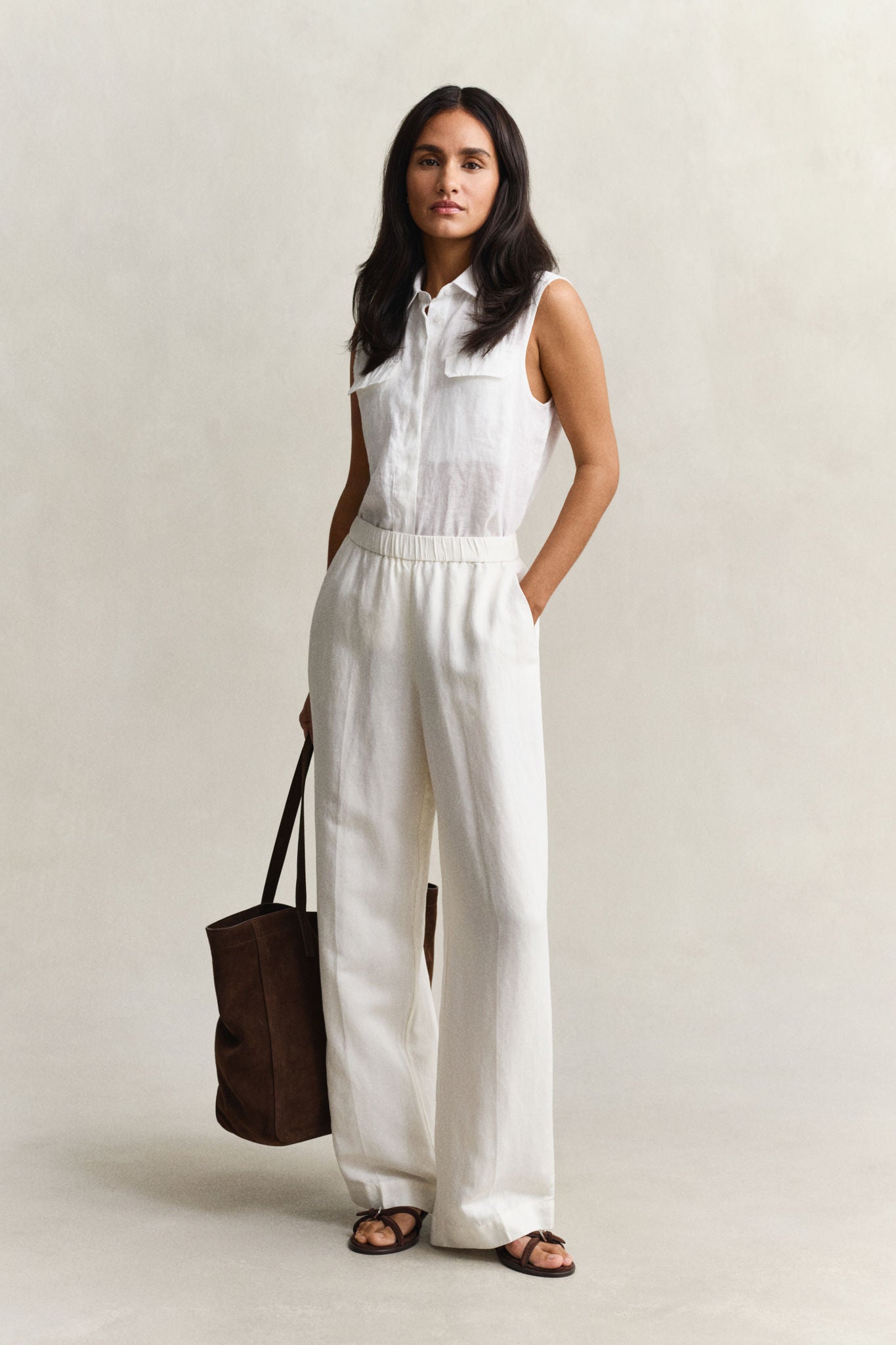 Linen Blend Pull On Pants