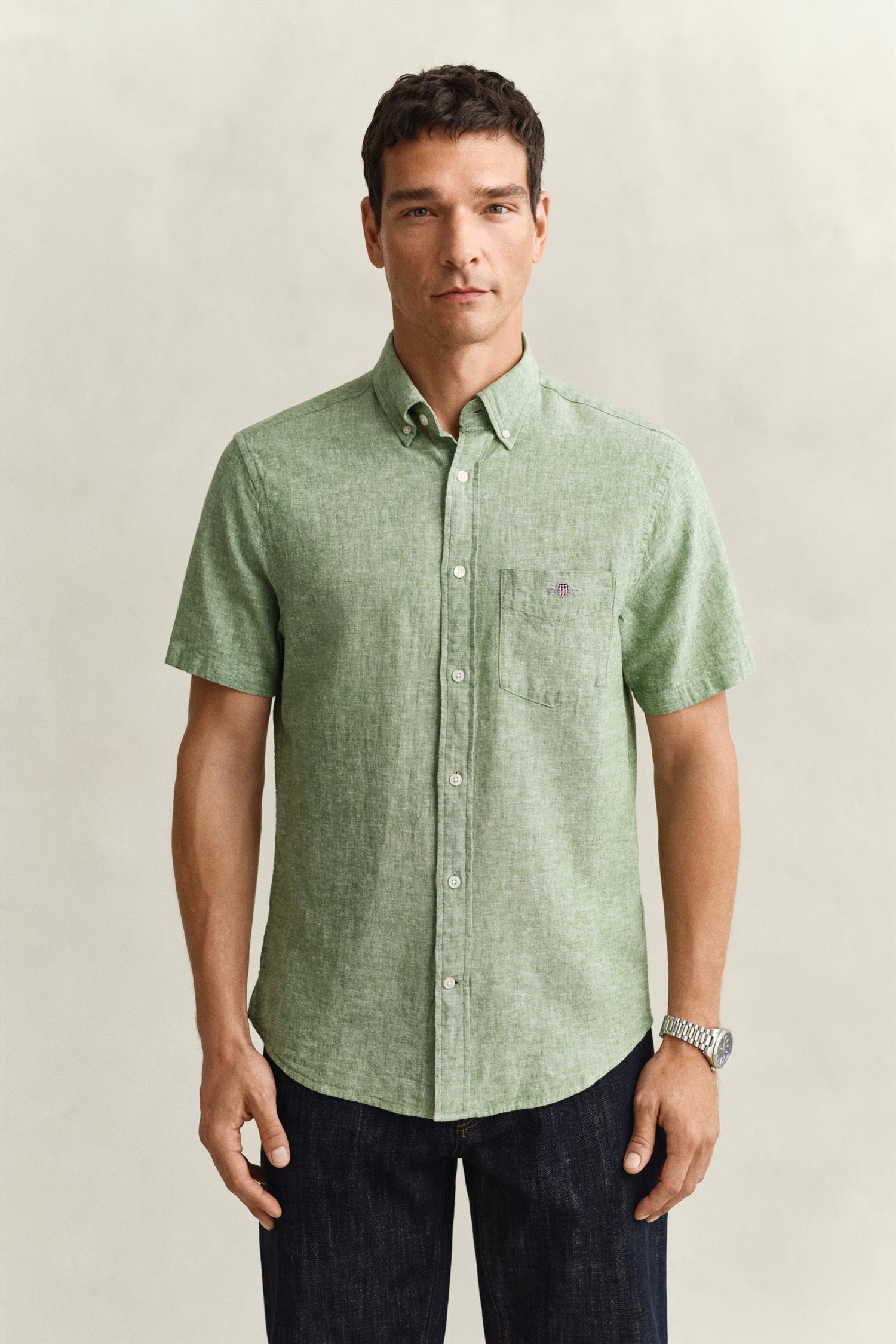 Reg Cotton Linen Ss Shirt