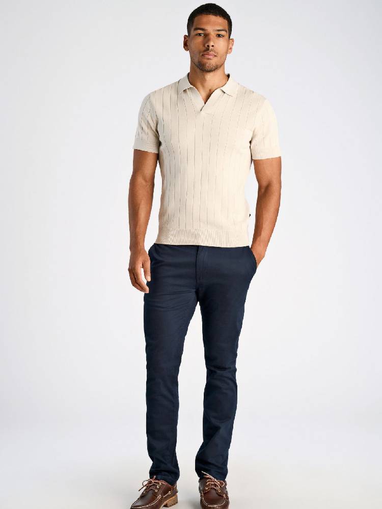 Open collar knitted polo S/S