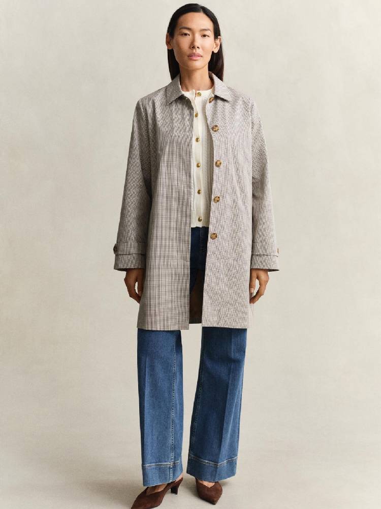 Checked Cotton Blend Car Coat