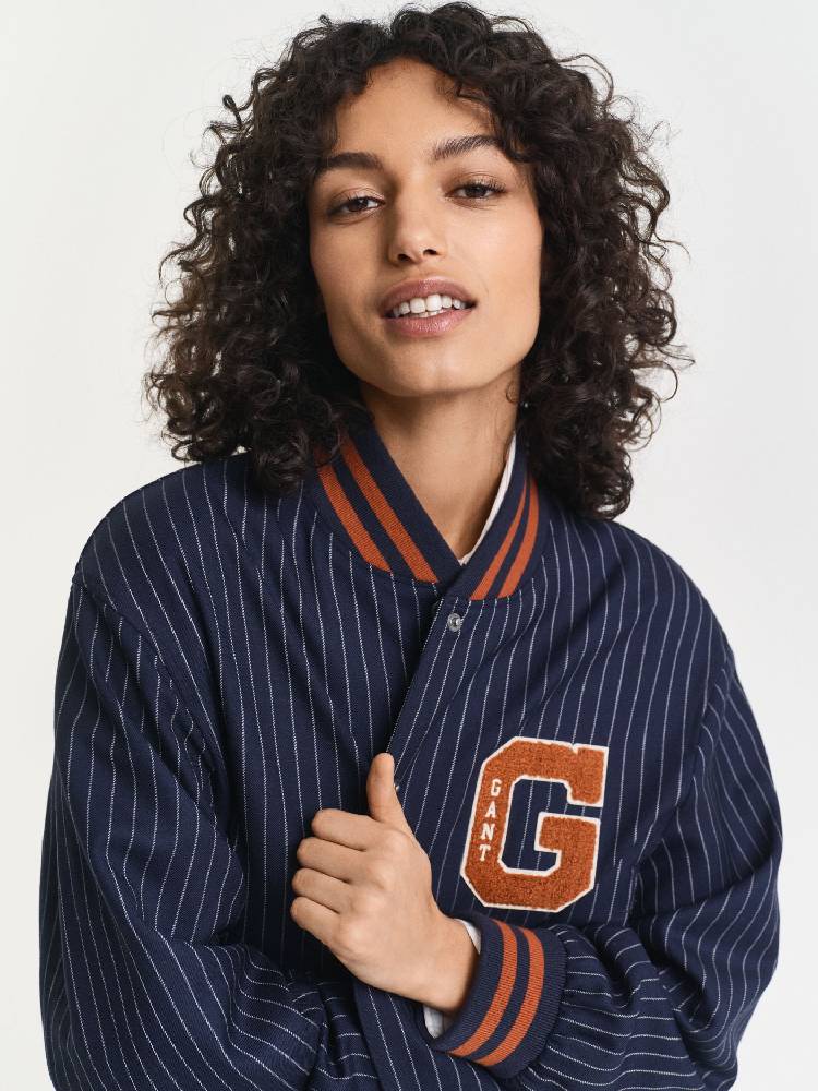 PINSTRIPE VARSITY JACKET
