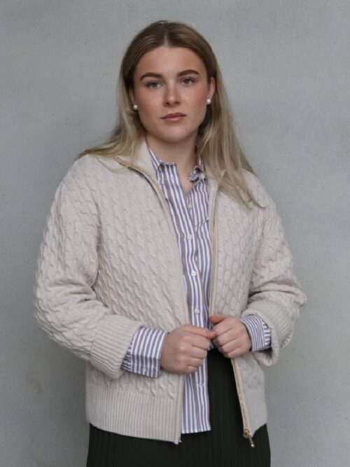 CABLE KNIT ZIP CARDIGAN