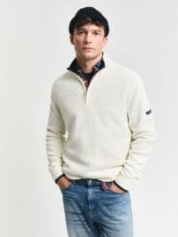 RIBBED COTTON HALF ZIP