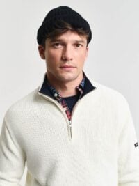 RIBBED COTTON HALF ZIP